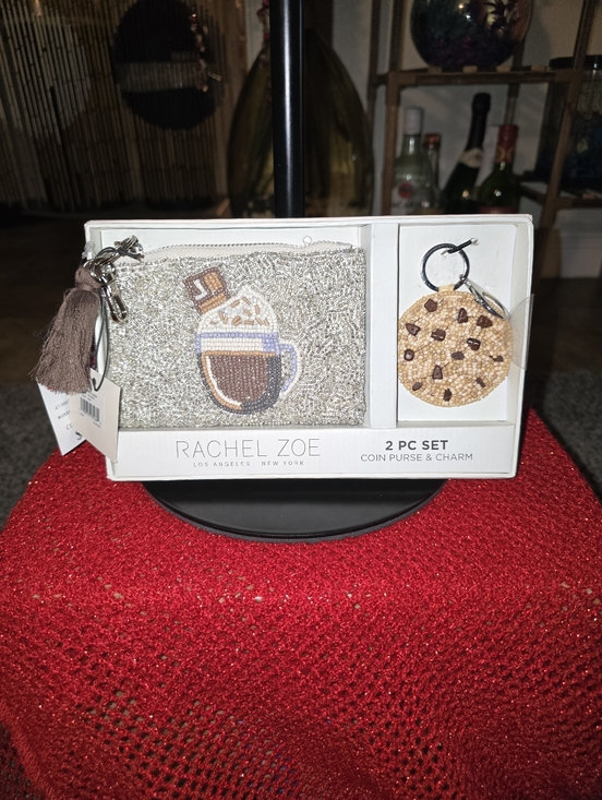 Rachel Zoe Handbags - NWT Rachel Zoe Silver Beaded Coffee Coin Purse & Cookie Charm Set